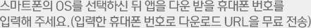 스마트폰의 OS를 선택하신 뒤 앱을 다운 받을 휴대폰 번호를 입력해 주세요. (입력한 휴대폰 번호로 다운로드 URL을 무료 전송)