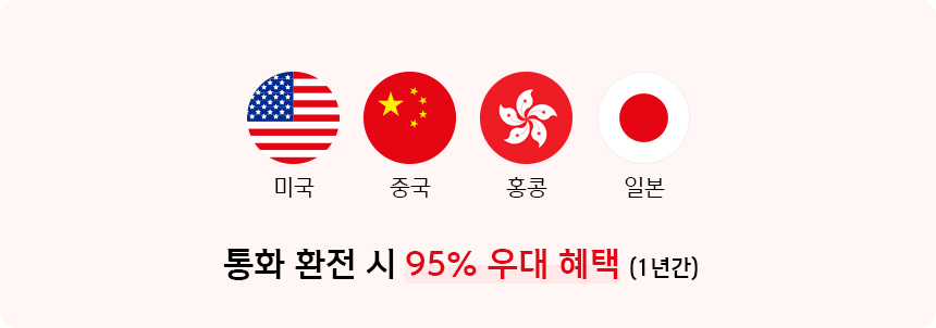 미국,중국,홍콩,일본 : 통화 환전 시 95% 우대 혜택(1년간)