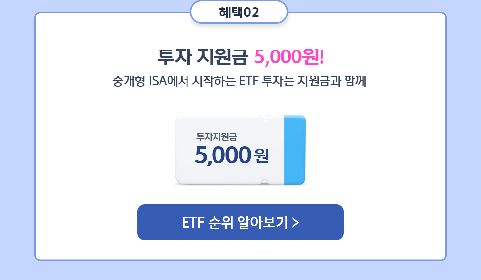 혜택 02 투자 지원금 5,000원! 중개형 ISA에서 시작하는 ETF 투자는 지원금과 함께