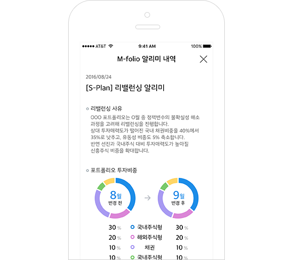M Folio 알리미 내역 화면 이미지